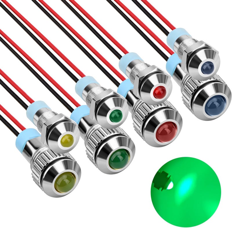 Linkstyle 8PCS 12V LED Metal Indicator Light, Waterproof Dashboard Signal Lamp Panel Lighting for Car RV Boat Truck (6mm 8mm) - Image 1